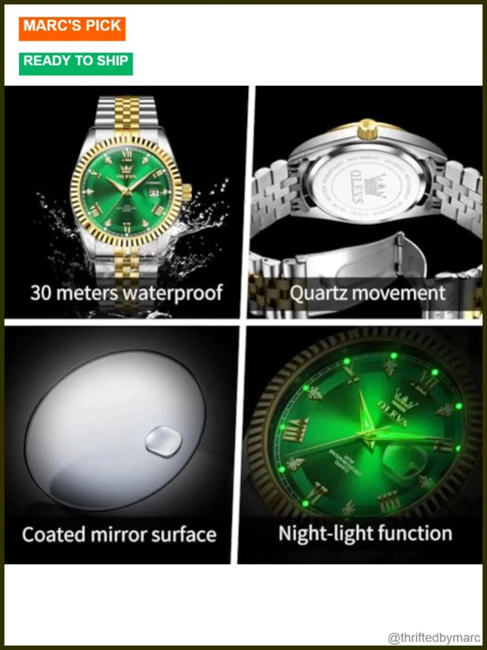 OLEVS Men Dress Watch Stainless Steel Luminous Date Quartz